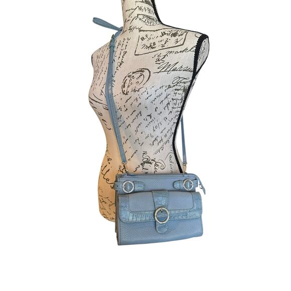 VTG Brighton Light Blue Leather Y2K Crossbody Purse | Everyday Bag QuietLuxury - Picture 1 of 6